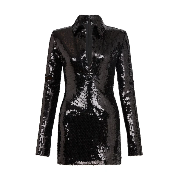 David Koma Sequin Polo Mini Dress In Black