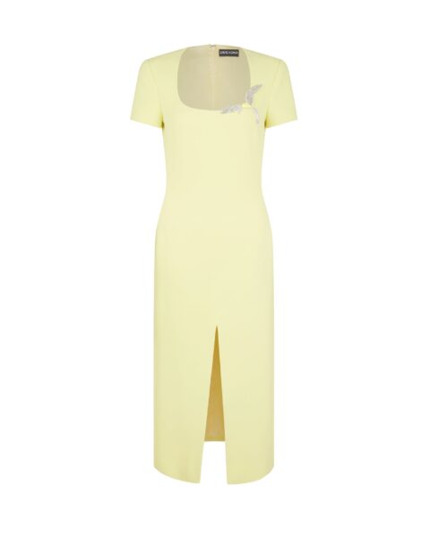 David Koma Short Sleeve Crystal Hummingbird Midi Dress