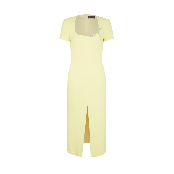 David Koma Short Sleeve Crystal Hummingbird Midi Dress