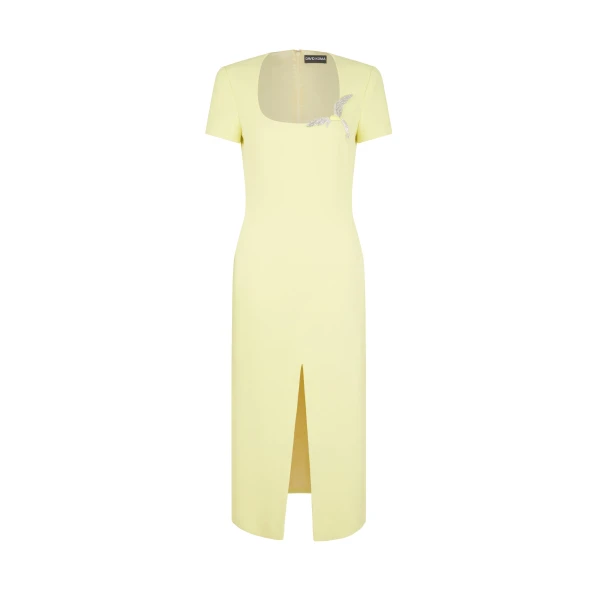 David Koma Short Sleeve Crystal Hummingbird Midi Dress
