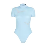 David Koma Short Sleeve Hummingbird Rhinestone Bodysuit
