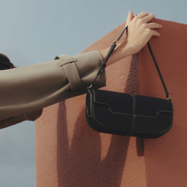 Polene Osmo Edition Smooth Black With Ecru Stitching Bag, view 3