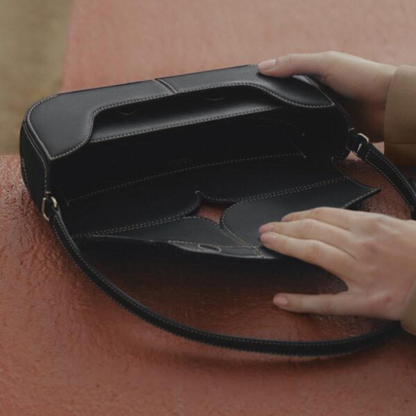 Polene Osmo Edition Smooth Black With Ecru Stitching Bag, view 4