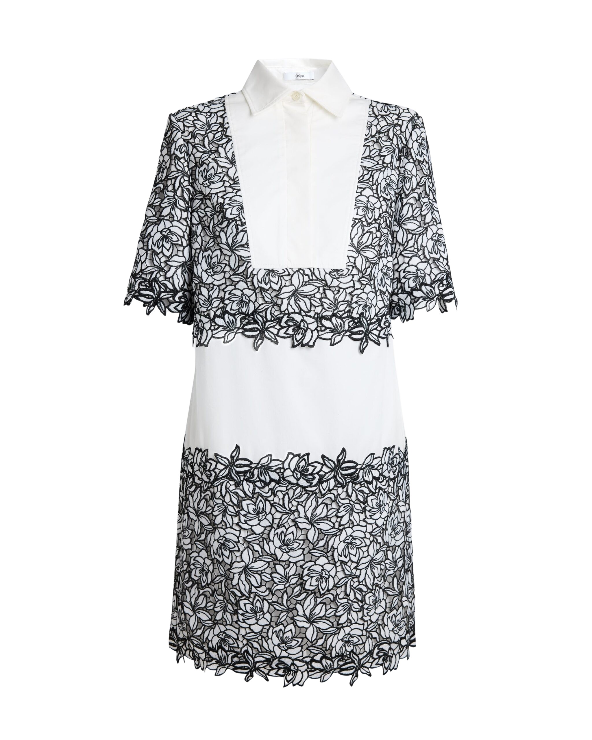Safiyaa Daya Short Dress in Ivory with Black Guipure Lace