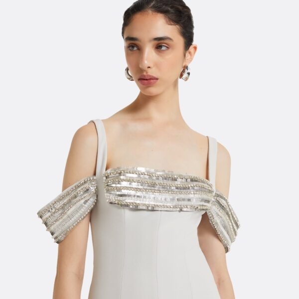 Safiyaa Dilek Stone Grey Long Dress, view 4