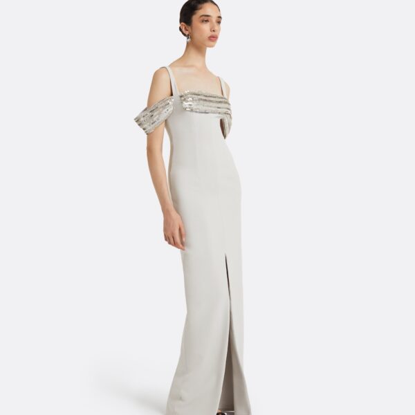Safiyaa Dilek Stone Grey Long Dress, view 5