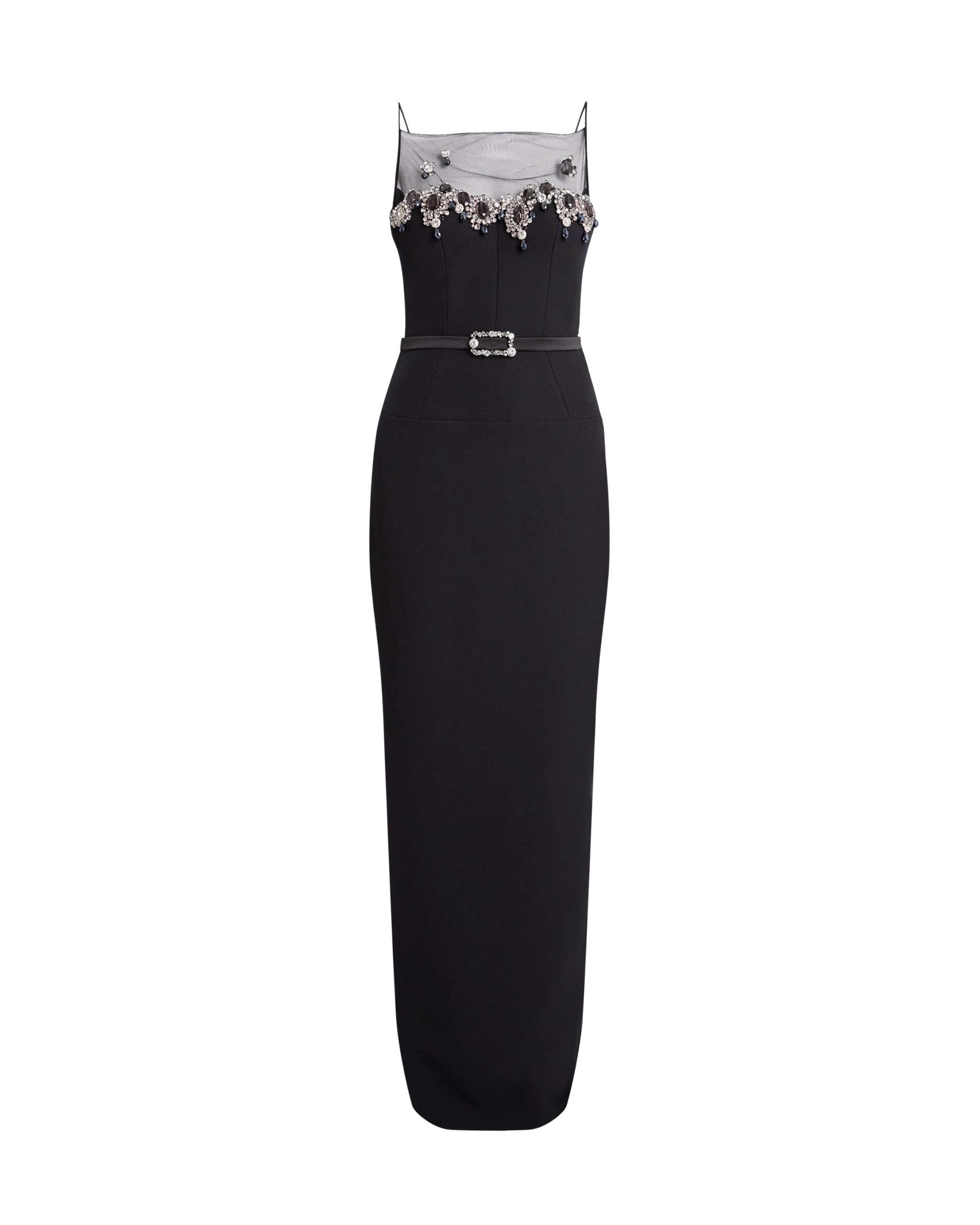 Safiyaa Pelin Black Long Dress With Embroidered Belt