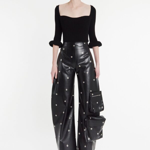 Awake Mode Faux Leather Stud Trouser With Snap-On Pockets Black, view 2