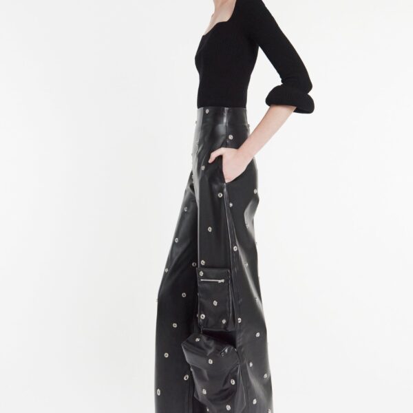 Awake Mode Faux Leather Stud Trouser With Snap-On Pockets Black, view 4