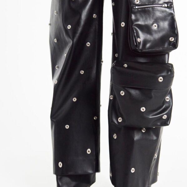 Awake Mode Faux Leather Stud Trouser With Snap-On Pockets Black, view 5