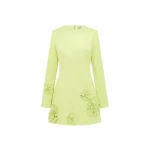 Leo Lin green mini dress – sleeveless fit-and-flare dress with floral appliqué detailing and structured silhouette.