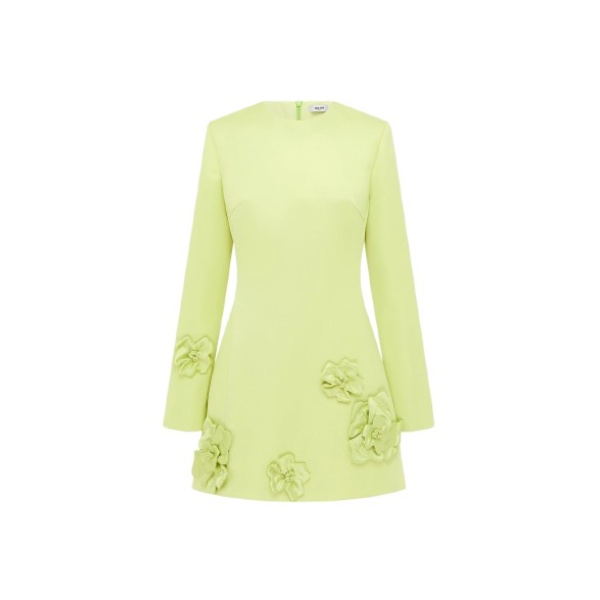 Leo Lin green mini dress – sleeveless fit-and-flare dress with floral appliqué detailing and structured silhouette.