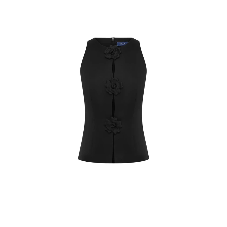 Leo Lin black sleeveless top – square neckline crop top with fitted bodice and structured silhouette.