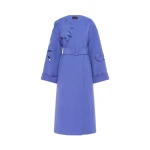 Leo Lin purple coat – sleeveless tailored coat with flared hem, floral embellishments, and structured silhouette.