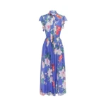 Leo Lin purple asymmetrical dress – sleeveless midi dress with layered ruffles and structured silhouette.