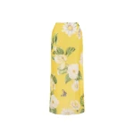 Leo Lin yellow silk maxi skirt, featuring a high banded waistline and a column slip silhouette.