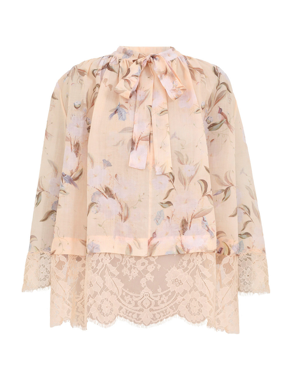 Zimmermann Cascadian Lace Tie Neck Blouse