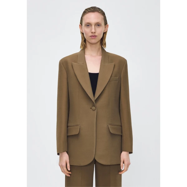 wearing the brody jacket in military green color