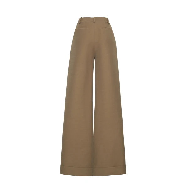 featuring a tailored wide-leg cut. Crafted from silk wool in a military green hue
