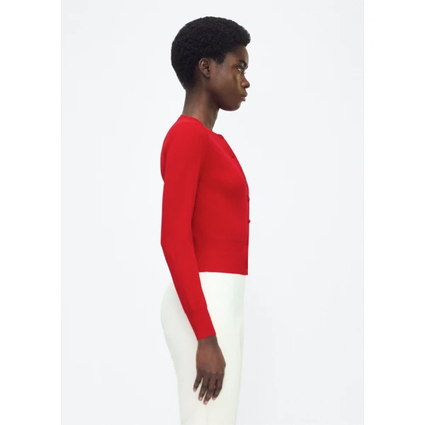 Faye Cardigan in Poppy Adam Lippes P25 collection: A classic pointelle stitch cardigan