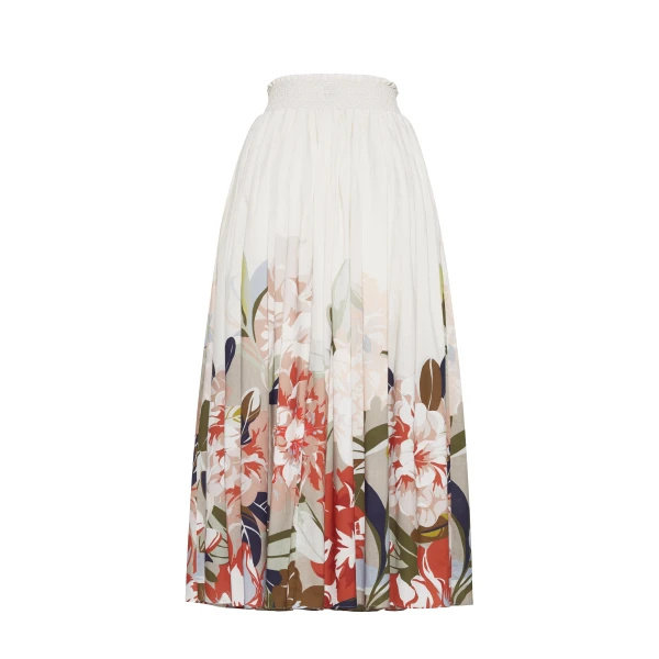 the Lovisa Skirt is crafted from airy printed voile featuring a vibrant Sicily-inspired floral motif. Designed with a smocked waistband for a comfortable fit