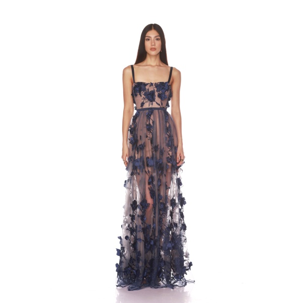 Bronx and Banco Blue Anastasia Navy Maxi Dress  a harmonious blend of structured elegance and timeless sophistication