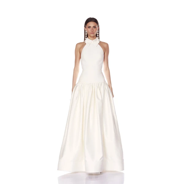 Bronx and Banco White Arlo Halterneck White Gown  a harmonious blend of structured elegance and timeless sophistication