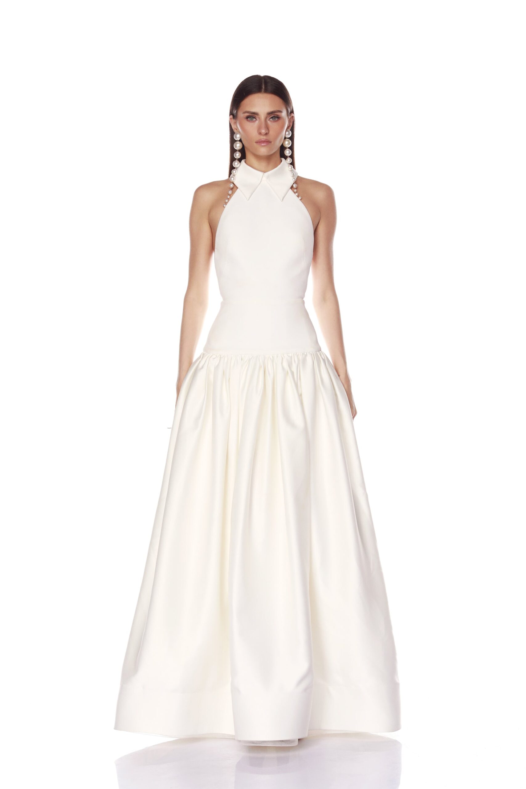Bronx and Banco White Arlo Halterneck White Gown  a harmonious blend of structured elegance and timeless sophistication