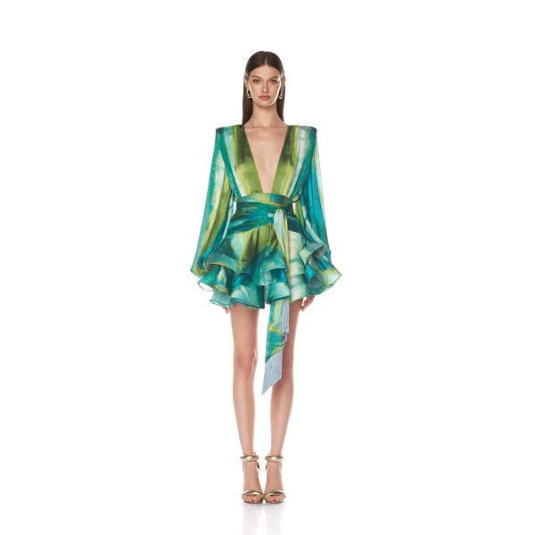 Bronx and Banco Multicolour Bedouin Coastal Mini Dress  a harmonious blend of structured elegance and timeless sophistication.