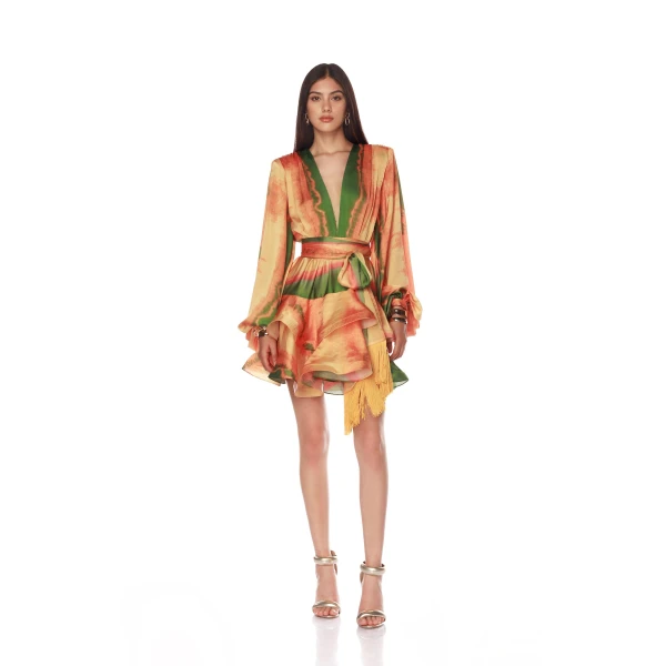 Bronx and Banco Yellow Bedouin Horizon Mini Dress  a harmonious blend of structured elegance and timeless sophistication.