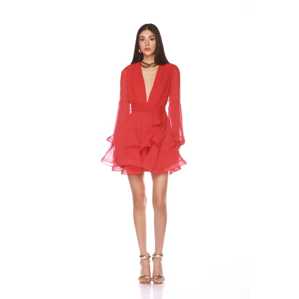 Bronx and Banco Red Bedouin Red Mini Dress  a harmonious blend of structured elegance and timeless sophistication