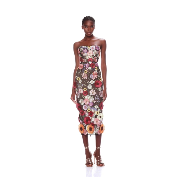 Bronx and Banco Multicolour Bouquet Maraya Multi Midi Dress  a harmonious blend of structured elegance and timeless sophistication.