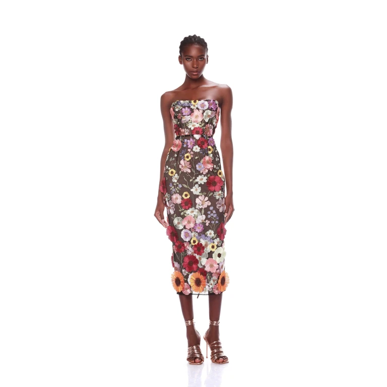 Bronx and Banco Multicolour Bouquet Maraya Multi Midi Dress  a harmonious blend of structured elegance and timeless sophistication