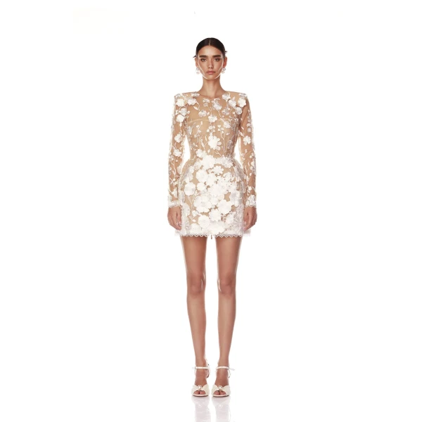 Bronx and Banco White Bouquet Maraya White Long Sleeve Mini Dress  a harmonious blend of structured elegance and timeless sophistication.