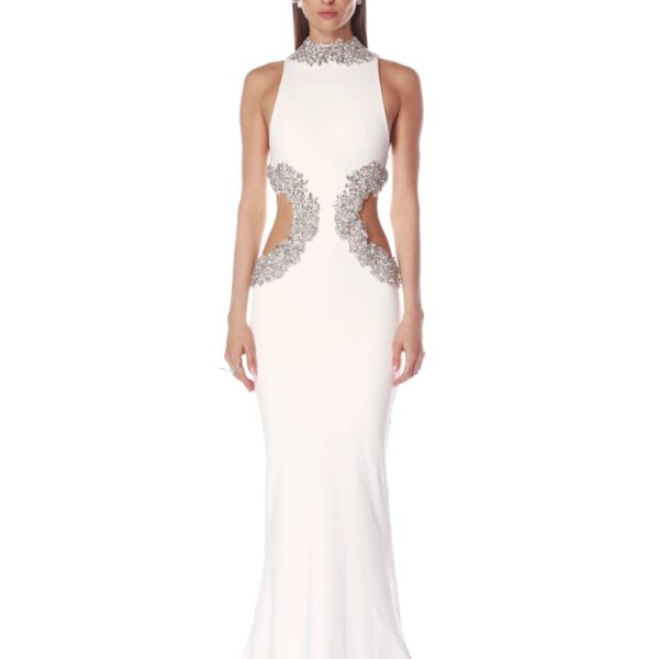 Bronx and Banco Camila White Rhinestone Cutout Gown, view 2