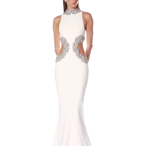 Bronx and Banco Camila White Rhinestone Cutout Gown, view 3