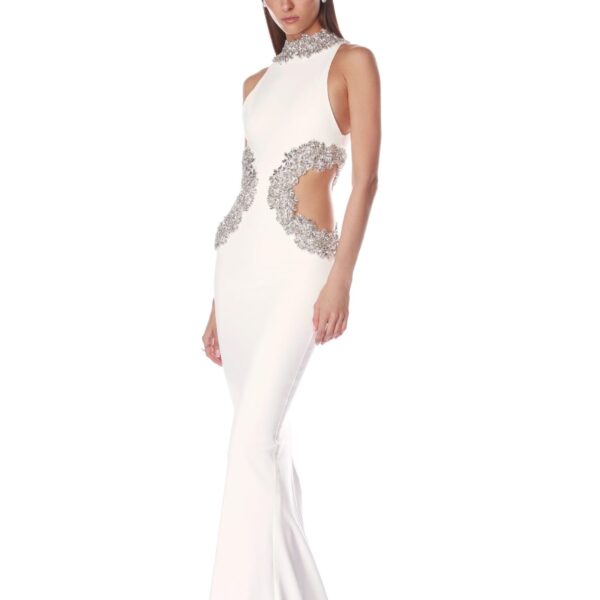 Bronx and Banco Camila White Rhinestone Cutout Gown, view 4