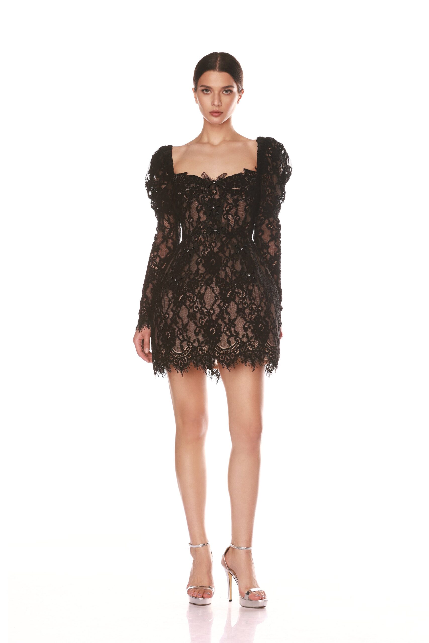 Bronx and Banco Colette Lace Noir Long Sleeve Mini Dress Bronx and Banco Black Colette Lace Noir Long Sleeve Mini Dress a harmonious blend of structured elegance and timeless sophistication