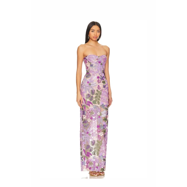 Bronx and Banco Purple Dahlia Lilac Maxi Dress  a harmonious blend of structured elegance and timeless sophistication.