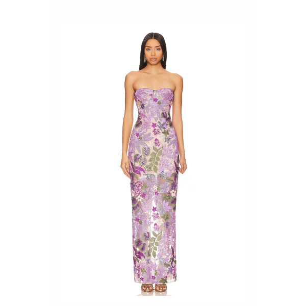 Bronx and Banco Purple Dahlia Lilac Maxi Dress  a harmonious blend of structured elegance and timeless sophistication