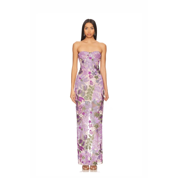 Bronx and Banco Purple Dahlia Lilac Maxi Dress  a harmonious blend of structured elegance and timeless sophistication