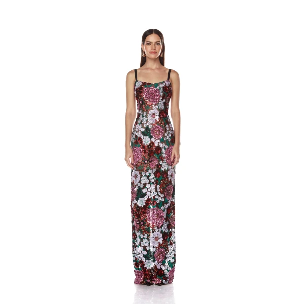 Bronx and Banco Pink Dahlia Pink Multi Maxi Dress  a harmonious blend of structured elegance and timeless sophistication.