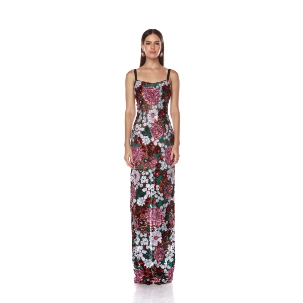 Bronx and Banco Pink Dahlia Pink Multi Maxi Dress  a harmonious blend of structured elegance and timeless sophistication