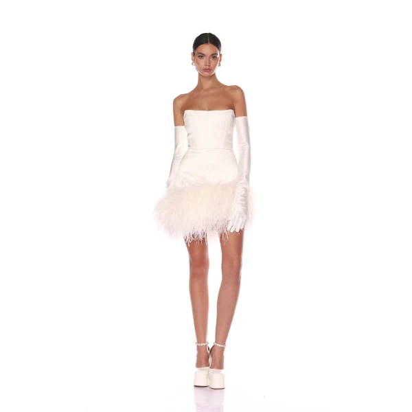 Bronx and Banco White Fiora White Mini Dress  a harmonious blend of structured elegance and timeless sophistication.