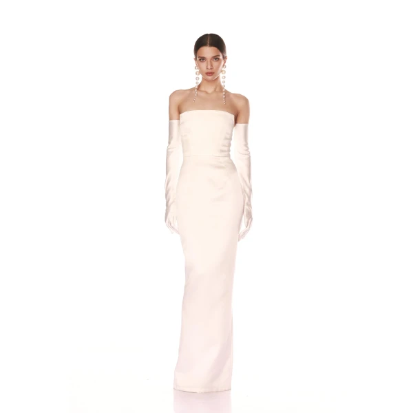 Bronx and Banco Multicolour Florentina Blanc Maxi Dress  a harmonious blend of structured elegance and timeless sophistication.