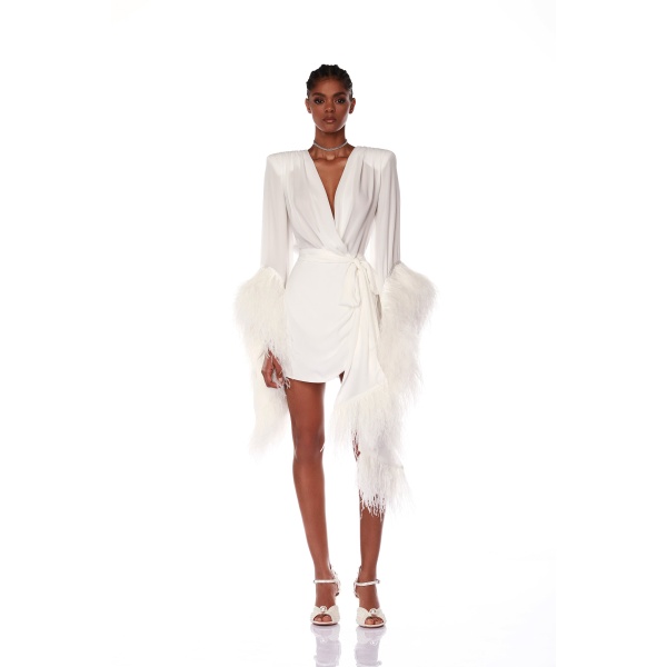 Bronx and Banco Ivory Geisha Blanc Mini Dress  a harmonious blend of structured elegance and timeless sophistication