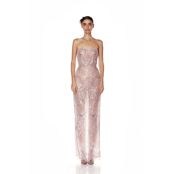Bronx and Banco Pink Giselle Blush Maxi Dress  a harmonious blend of structured elegance and timeless sophistication