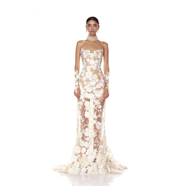 Bronx and Banco Ivory Jasmine Blanc Bridal Gown  a harmonious blend of structured elegance and timeless sophistication