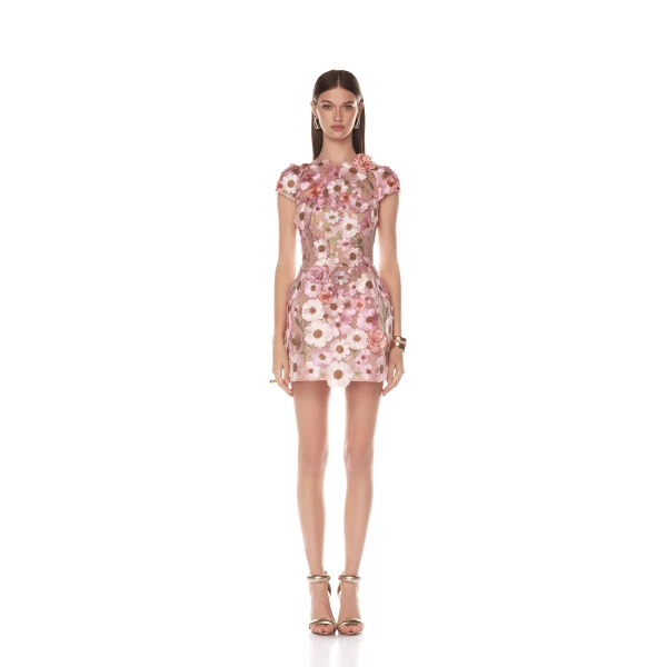 Bronx and Banco Pink Jasmine Capsleeve Pastel Mini Dress  a harmonious blend of structured elegance and timeless sophistication.