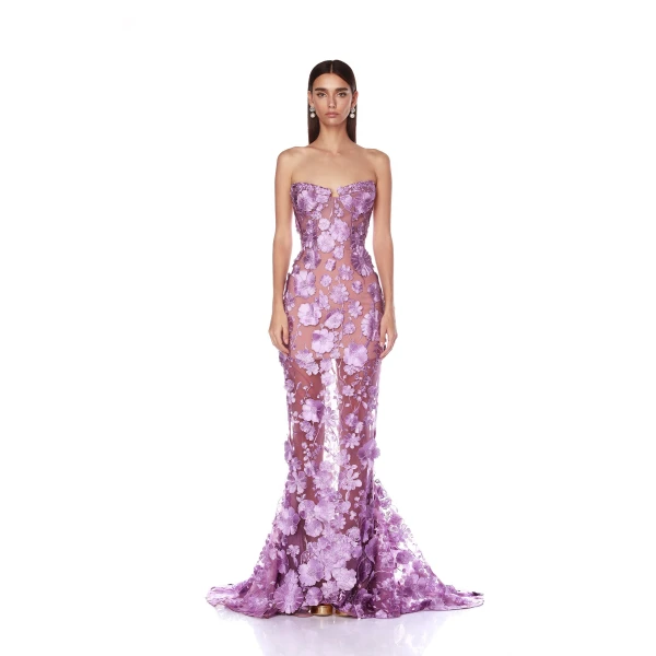 Bronx and Banco Purple Jasmine Lilac Gown  a harmonious blend of structured elegance and timeless sophistication.